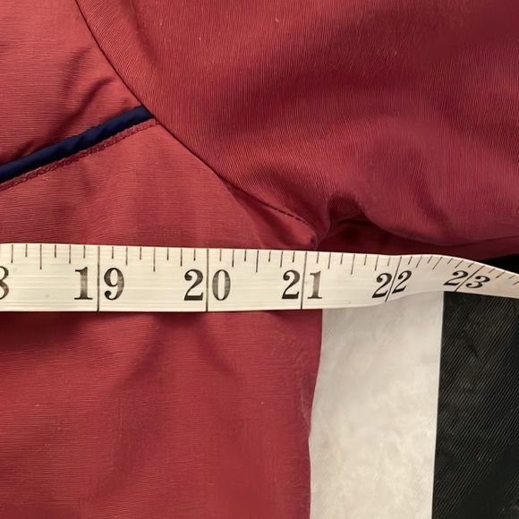Vintage 80s 1st Down Sz 14 Burgundy & Navy Puff Sleeve 100% Goose Down Ski Coat - Picture 12 of 13